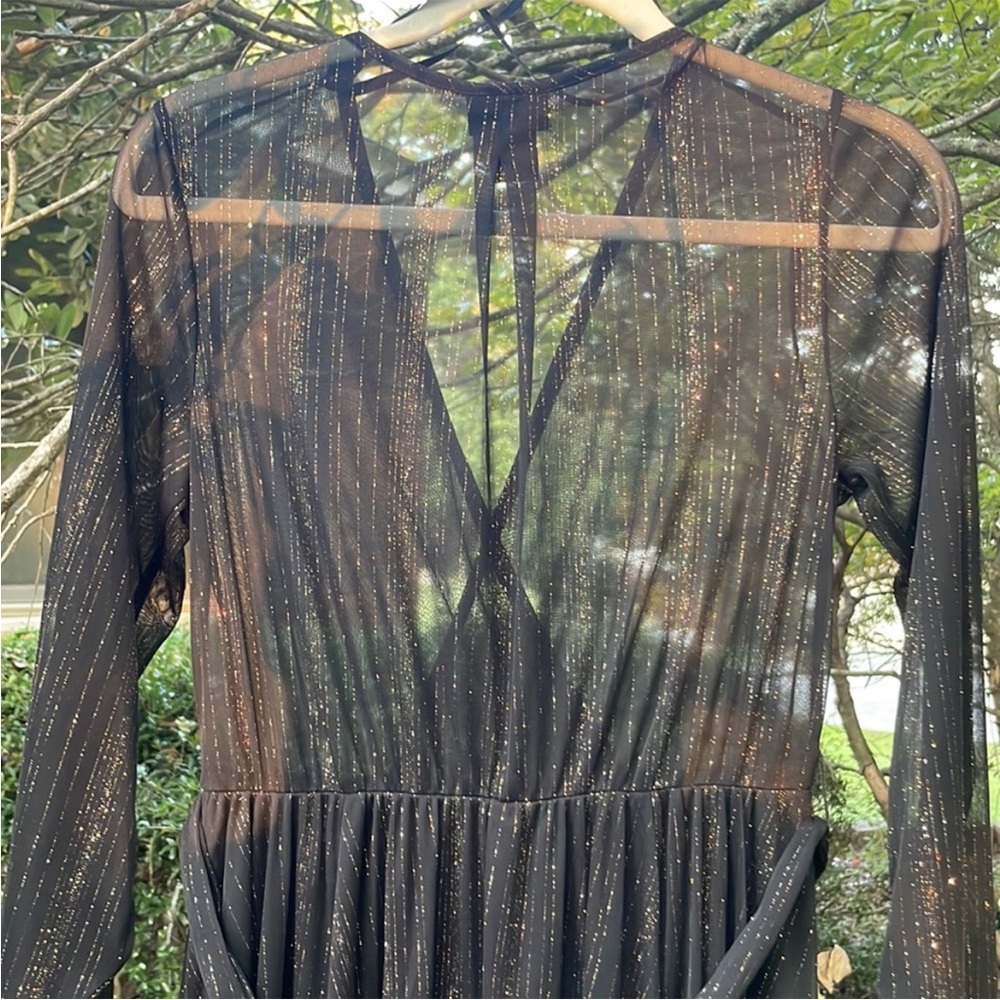 Alexa B Nites Sheer Top Dress Metallic Black Size 4 NWT Vintage